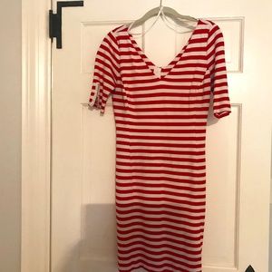 Banana Republic red & white stripe body con dress